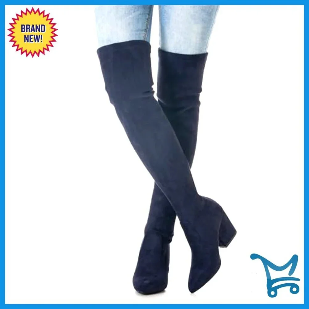 Women's Over the Knee Boots Suede Block Heel Pointed Toe Winter